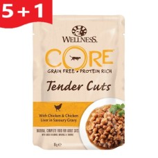 Wellness Core Tender Cuts Fillets Κοτόπουλο & Συκώτι Κοτόπουλου σε σάλτσα 85gr